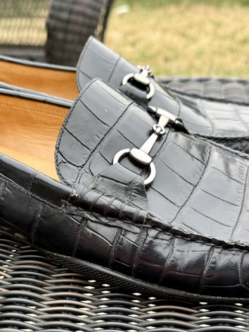 Peter Millar Men's Black Crocodile-Embossed Leather Bit Loafers Size 13M - Picture 4 of 7